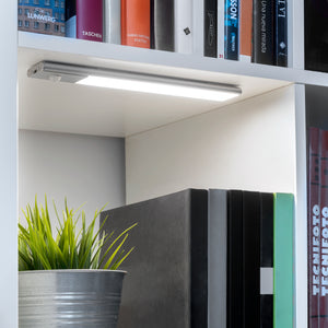 Emuca Luminaria LED Kaus ricaricabile tramite usb e con sensore di movimento, L 240 mm, Anodizzato opaco, Plastica e alluminio