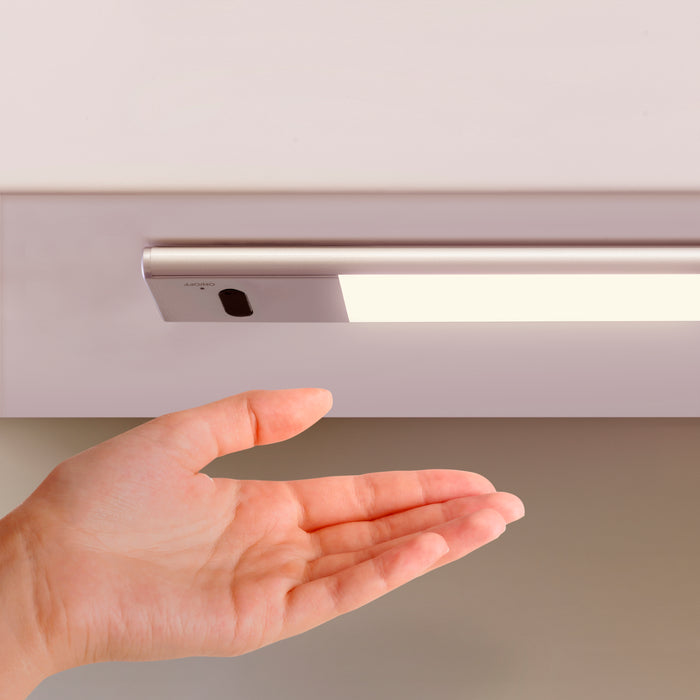 Emuca Luminaria LED Kaus ricaricabile tramite usb e con sensore switch, L 600 mm, Anodizzato opaco, Tecnoplastica e Alluminio