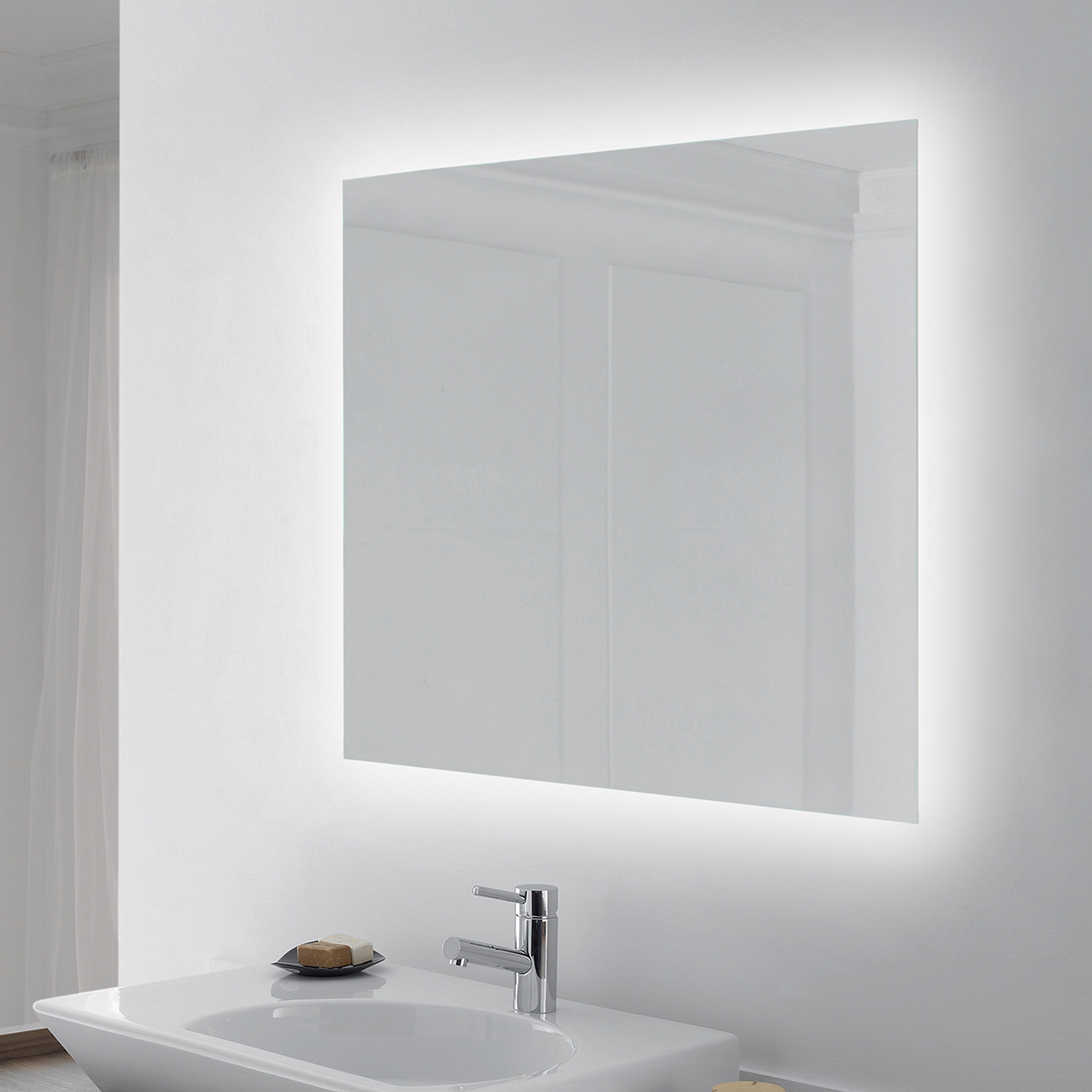 Emuca Specchio Centaurus con illuminazione LED decorativa, rettangolare 600 x 800 mm, 14 W, Alluminio e Vetro, 1 u.