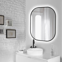 Emuca Specchio Cepheus con illuminazione LED decorativa e cornice nera, tondo rettangolare 600 x 800 mm, 12 W, Alluminio e Vetro, 1 u.