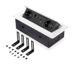 Emuca Multipresa Atom 26 A+C per scrivania, EU, Verniciato bianco, Acciaio e Tecnoplastica e Zama, 1 u.