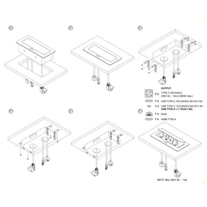 Emuca Multipresa Atom 26 A+C per scrivania, EU, Verniciato nero, Acciaio e Tecnoplastica e Zama, 1 u.