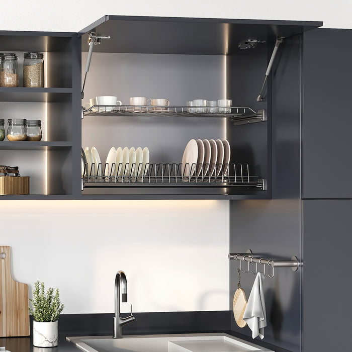 Emuca Pistone diametro 12 Thin con agganci per ante per pensili, 5 kg, Verniciato nichel opaco, Acciaio e Tecnoplastica