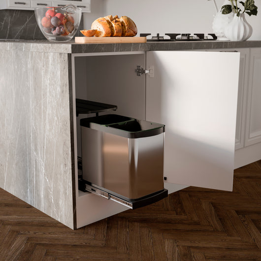 Emuca Pattumiera per differenziata Recycle Inox da cucina, 2 x 12 L, fissaggio sul fondo ed estrazione manuale, 1 un