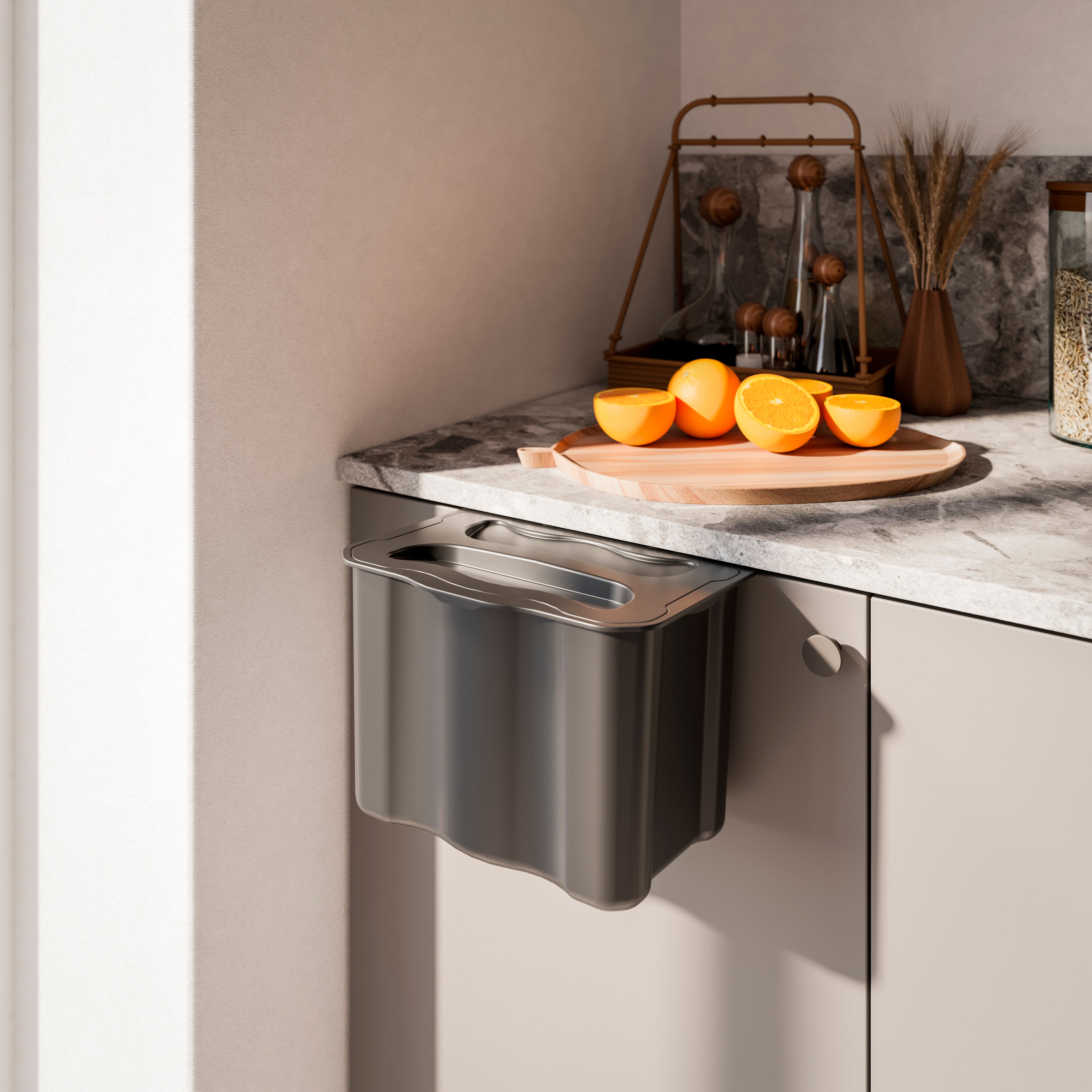 Emuca Pattumiera per differenziata ausiliario Recycle 5 L per cucina, Plastica grigio antracite, Tecnoplastica, 1 un