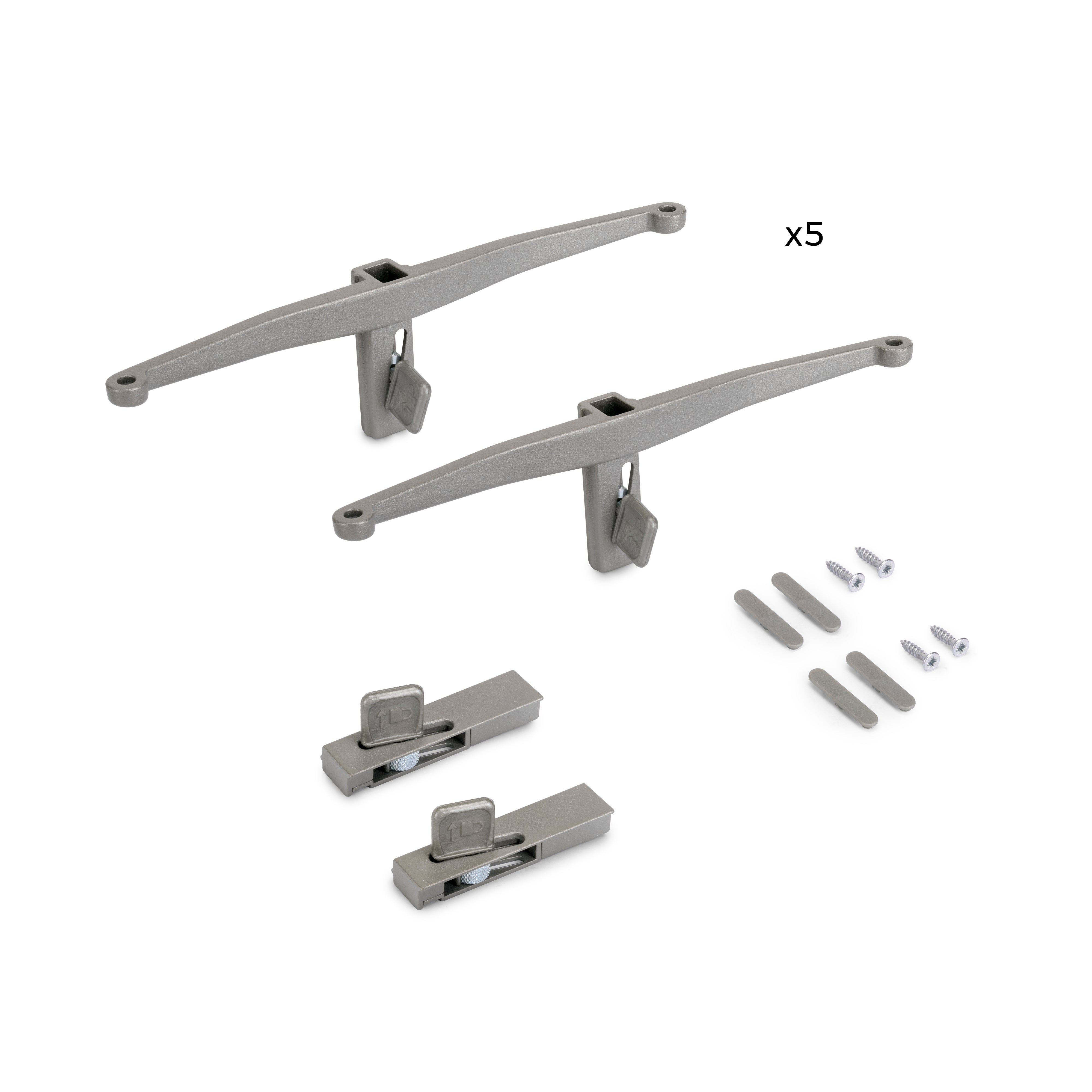 Emuca Set di mensole in legno, tavole in legno non incluse, verniciato grigio pietra, Zamak, 5 set