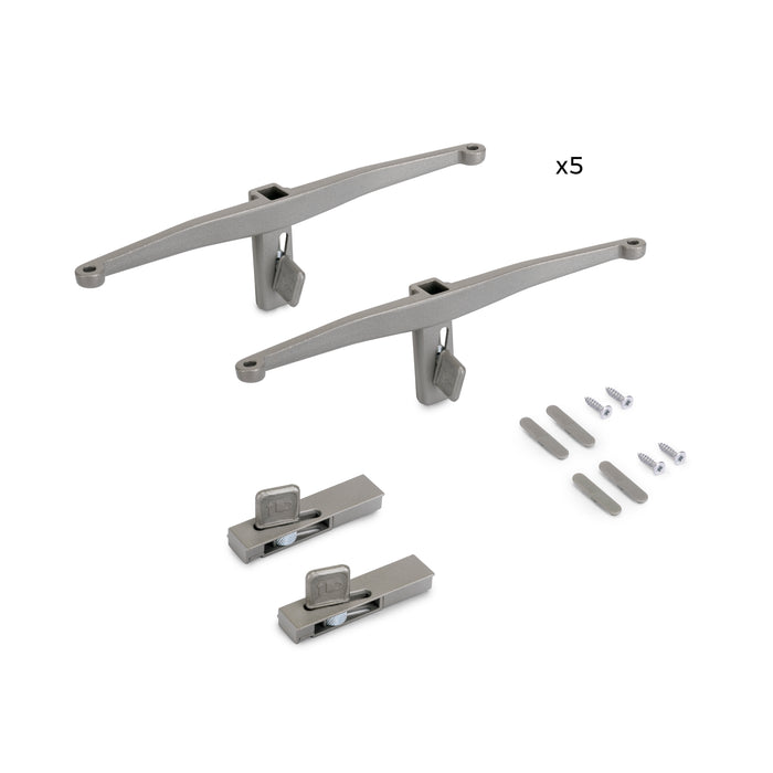 Emuca Set di mensole in legno, tavole in legno non incluse, verniciato grigio pietra, Zamak, 5 set