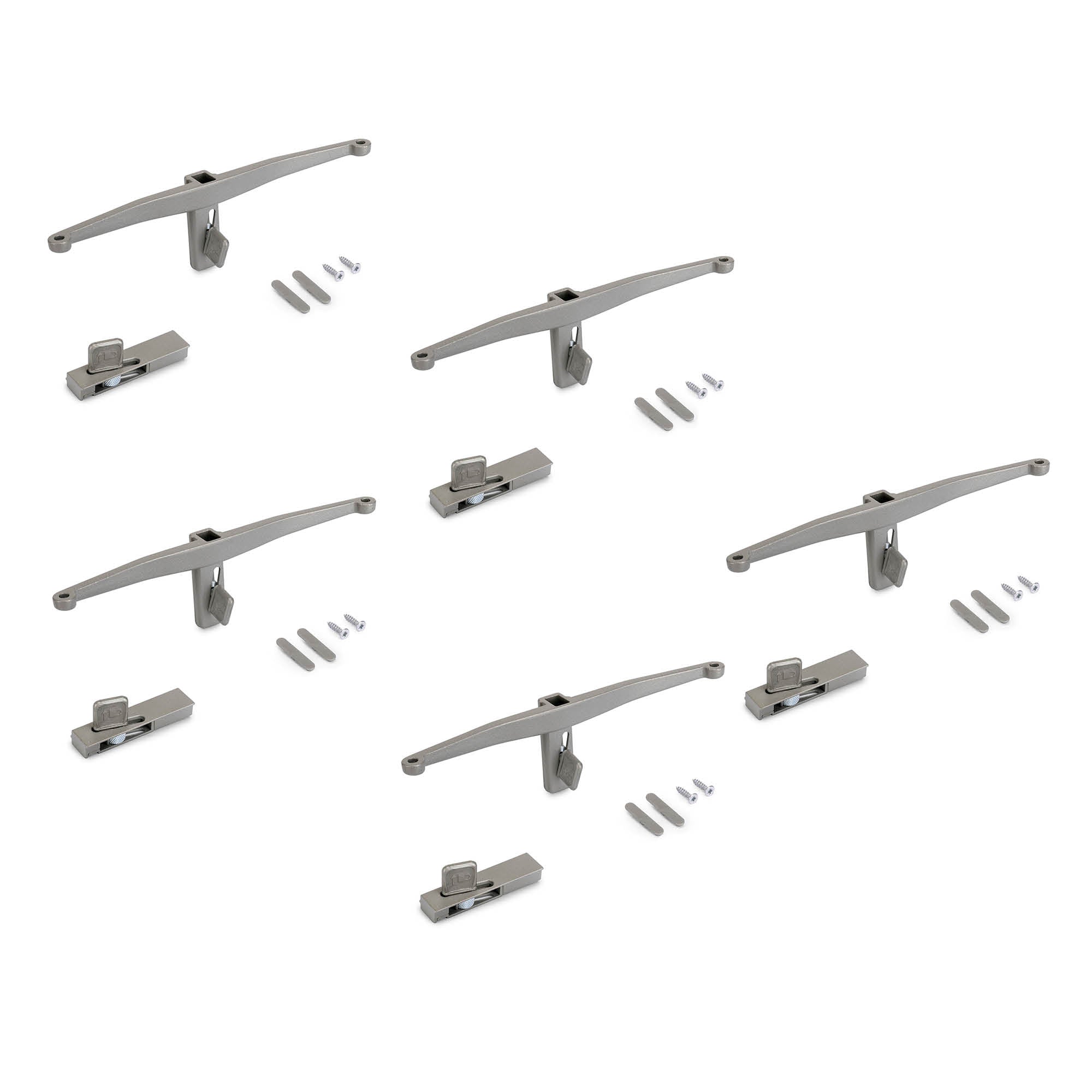 Emuca Set di mensole in legno, tavole in legno non incluse, verniciato grigio pietra, Zamak, 5 set