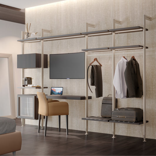 Emuca Kit di 3 set di supporti per mensole in legno e 1 set di supporti per moduli, Zamak, grigio pietra