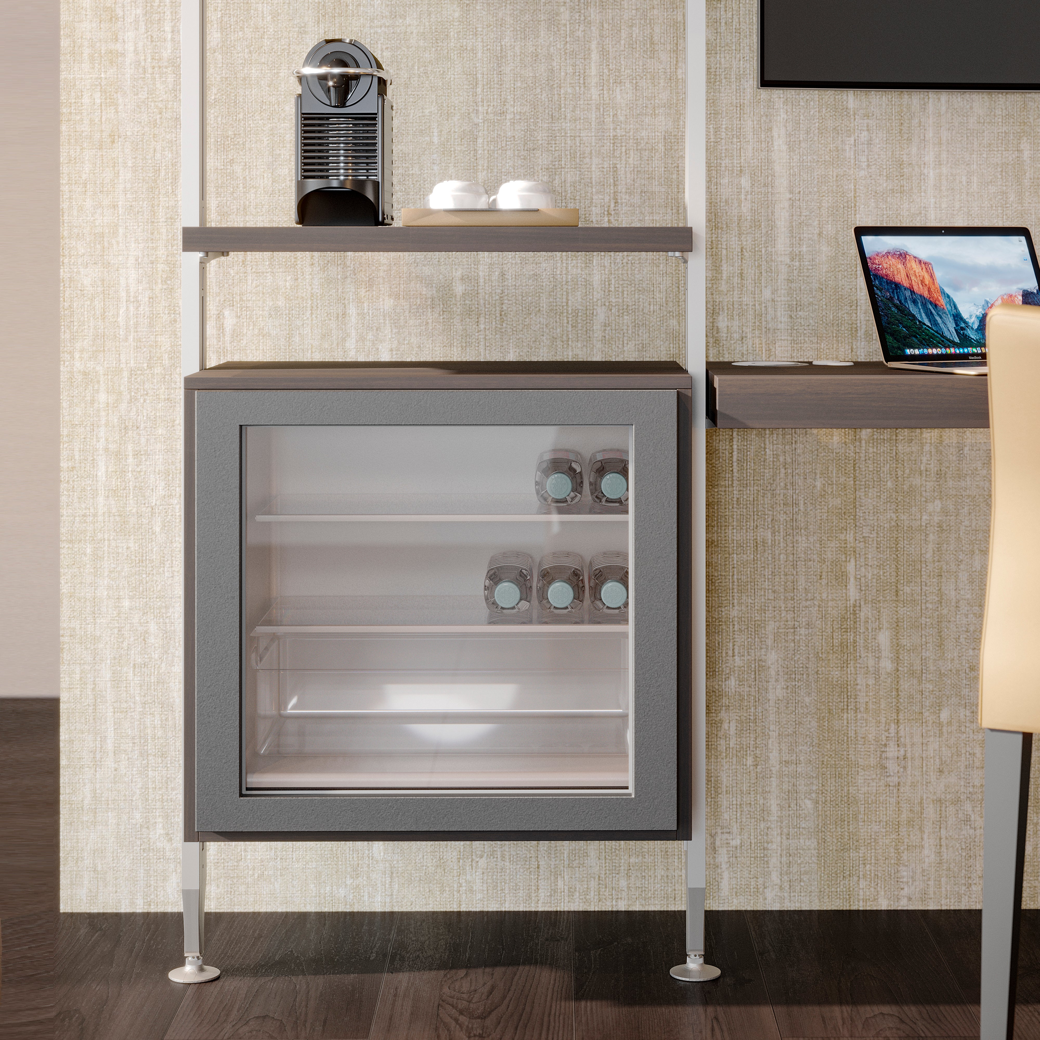 Emuca Kit di 3 set di supporti per mensole in legno e 1 set di supporti per moduli, Zamak, grigio pietra