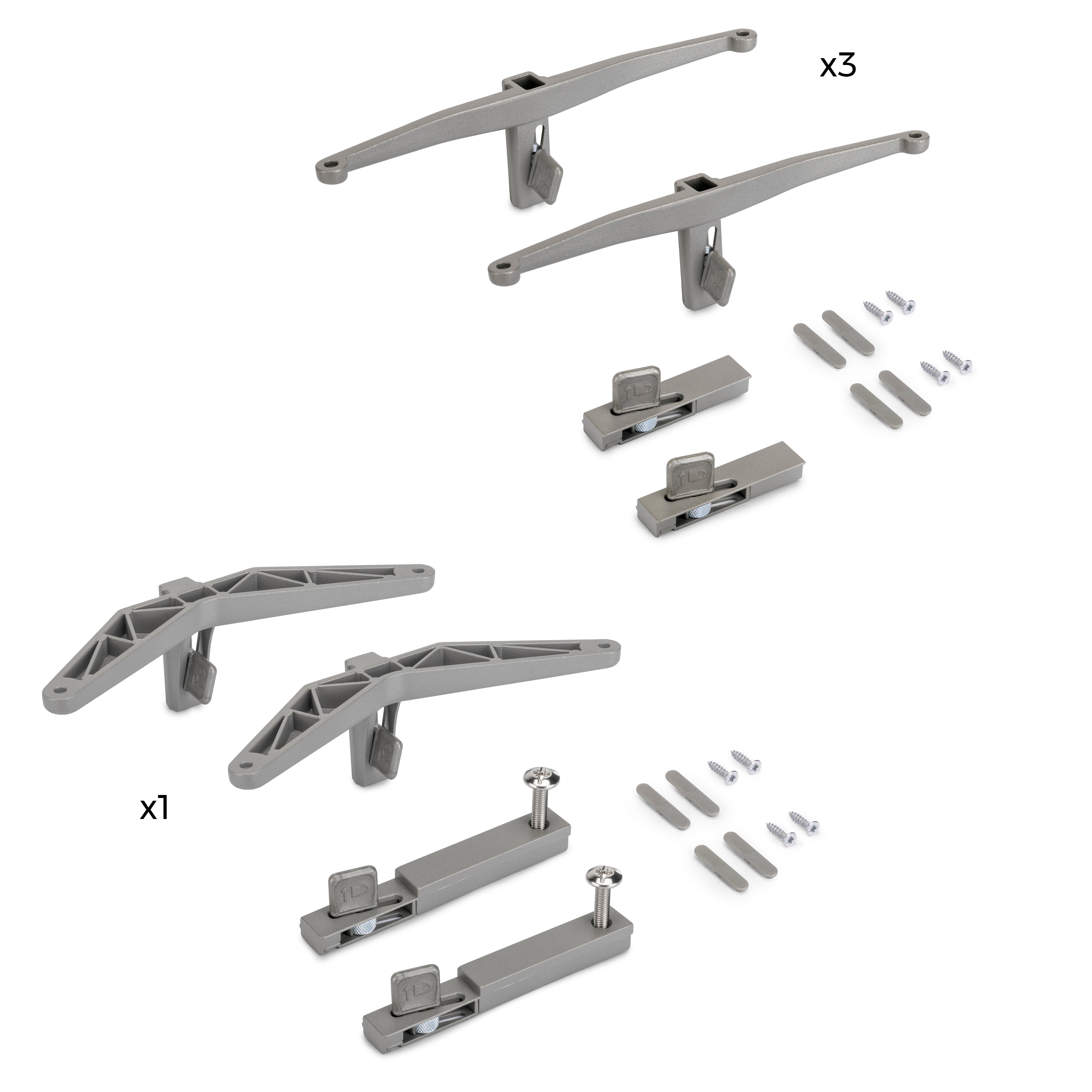 Emuca Kit di 3 set di supporti per mensole in legno e 1 set di supporti per moduli, Zamak, grigio pietra