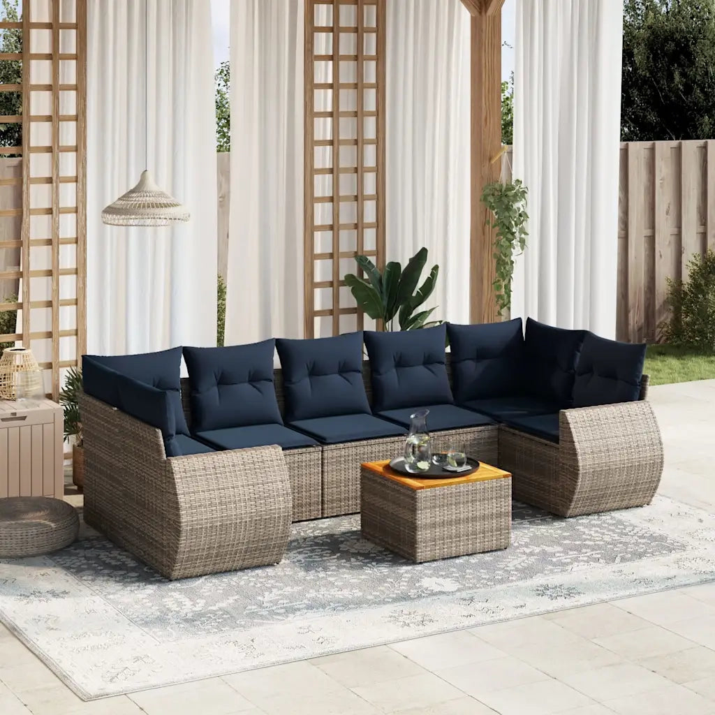 Set Divani da Giardino 8 pz con Cuscini Grigio in Polyrattan 3224920
