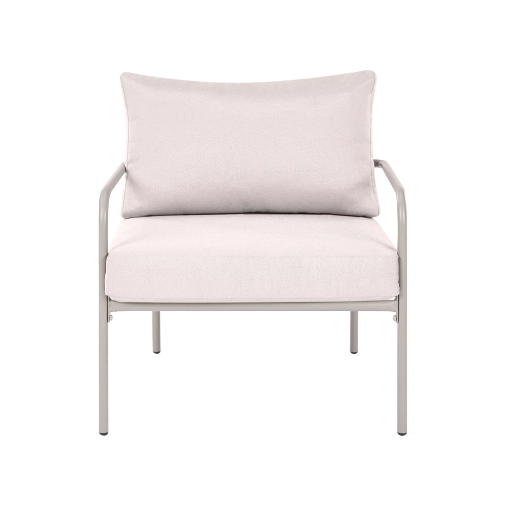 Set da giardino a 4 posti con struttura in acciaio e cuscini sfoderabili beige chiaro stile moderno