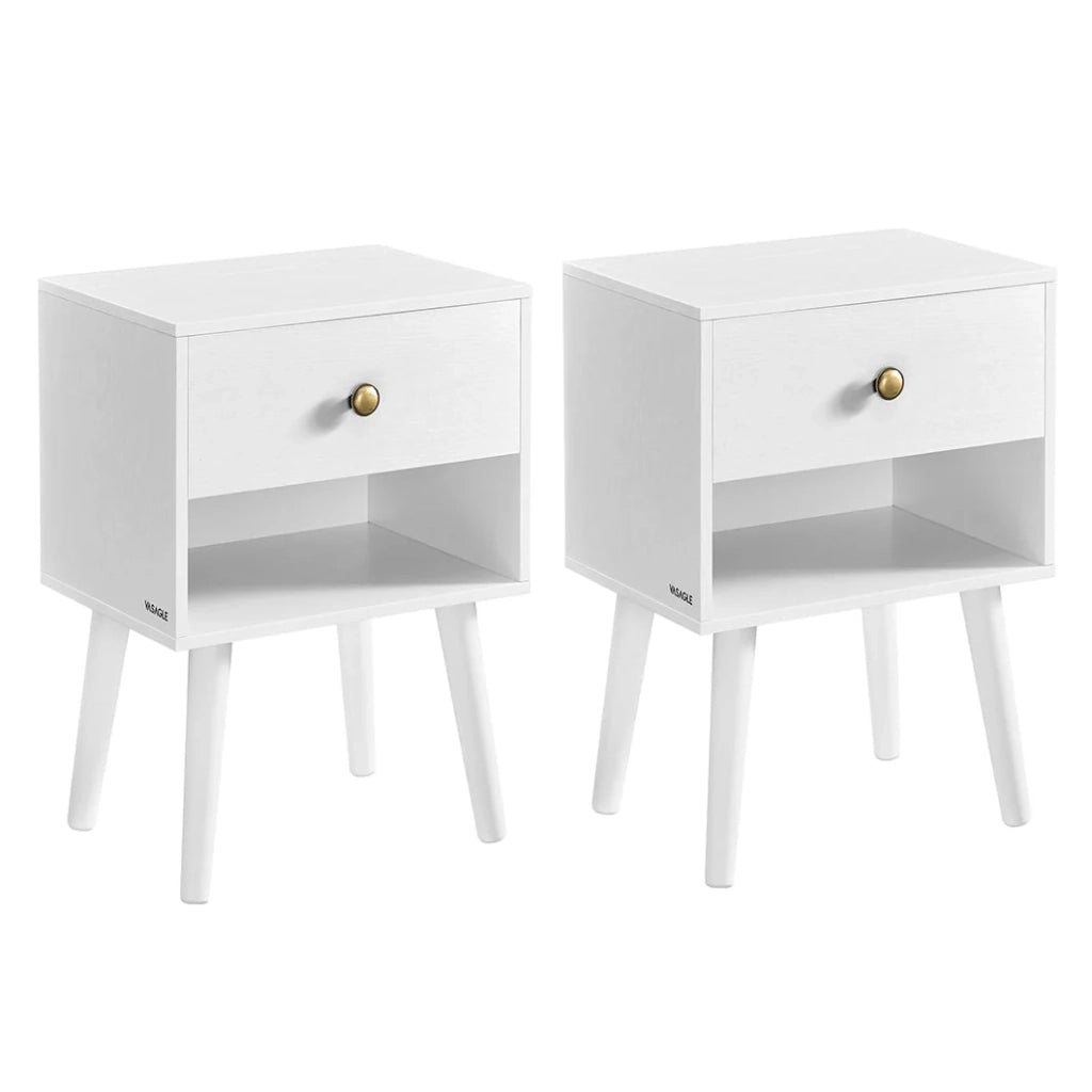 Comodini/tavolini con cassetto 28 x 39 x 55 cm e vano aperto gambe in legno tavolini per soggiorno camera da letto divano bianco 12_0007699