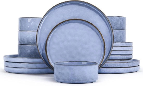 Set da tavola in ceramica 18 pezzi - piatti, piatti e piatti per dessert - lavabile in lavastoviglie e resistente ai graffi - colore sereno blu - per 6 persone