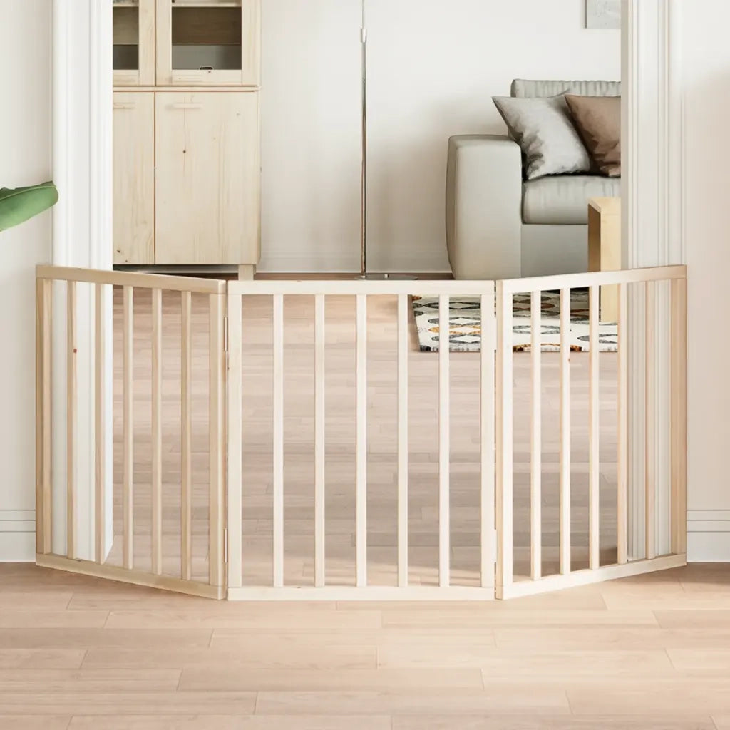 Cancelletto per cani pieghevole a 3 pannelli 150 cm in legno di pioppo 352172