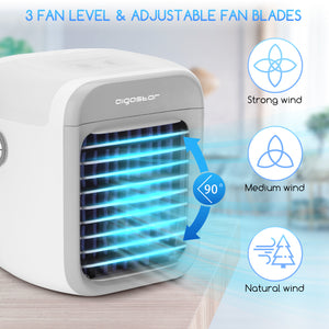 Refrigeratore ad aria portatile, 7 pollici, 9 pale, 3 velocità, 2000mah, bianco