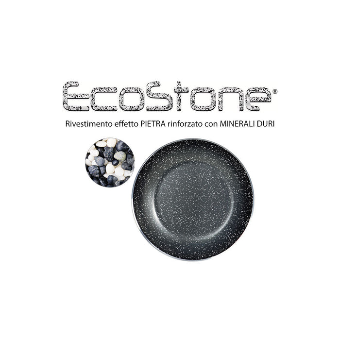 Pentola Wok Vesuvio 24 Cm Antiaderente Per Cottura a Vapore Rivestimento in Pietra Ecostone Silex Nero