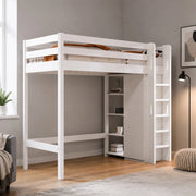 Letto a soppalco 90x200 cm con armadio e 6 ripiani bianco