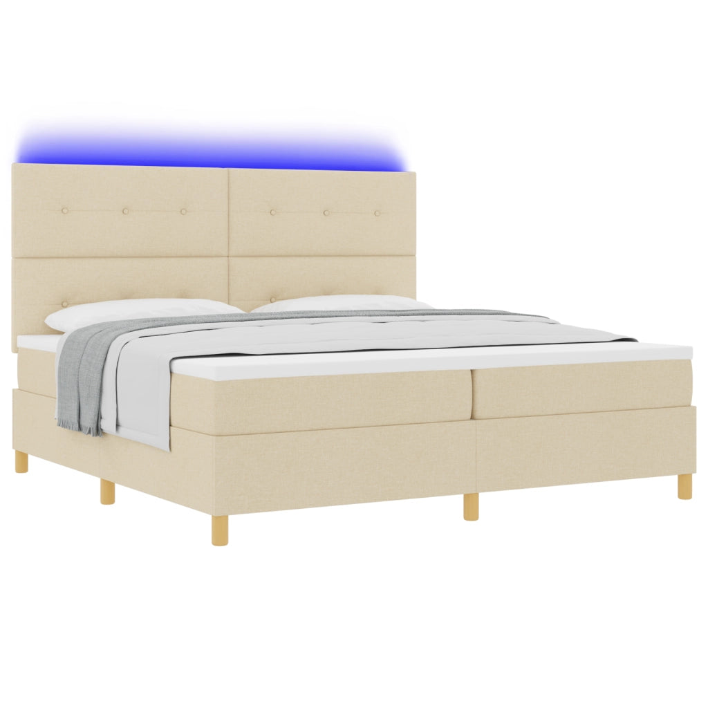 Letto Box Spring con Materasso e LED Crema 200x200 cm Tessuto