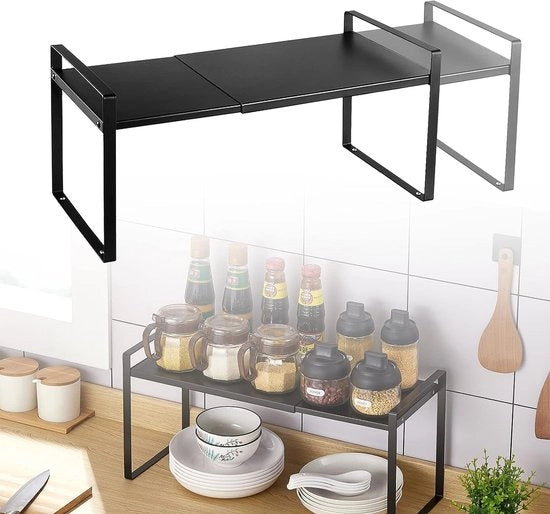 Raccoglitore da cucina per il piano di lavoro, espandibile, raccoglitore multifunzionale in metallo per cucina, resistente, piano di lavoro regolabile, raccoglitore di spezie, organizzatore, dispensa, stante per cucina e bagno.