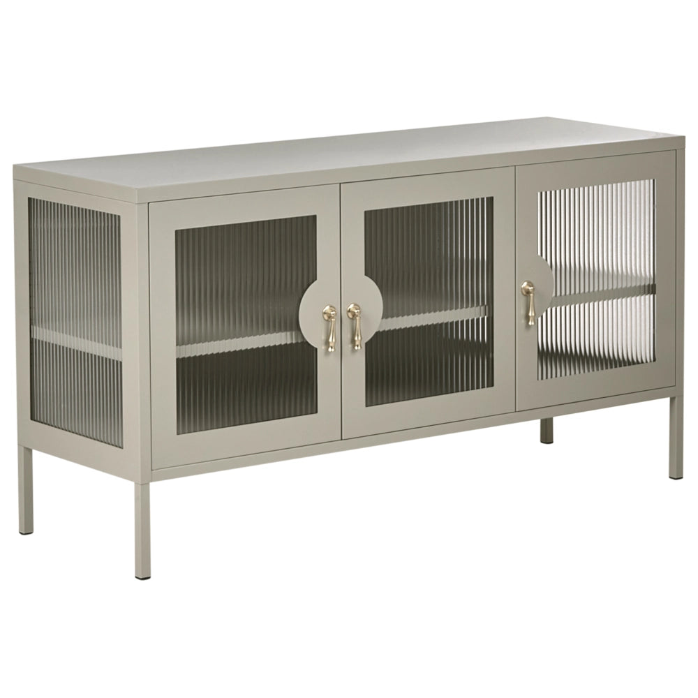Credenza a 3 ante beige chiaro in acciaio mobile ufficio in metallo ripiani, piedini design industriale soggiorno mobili per ufficio domestico