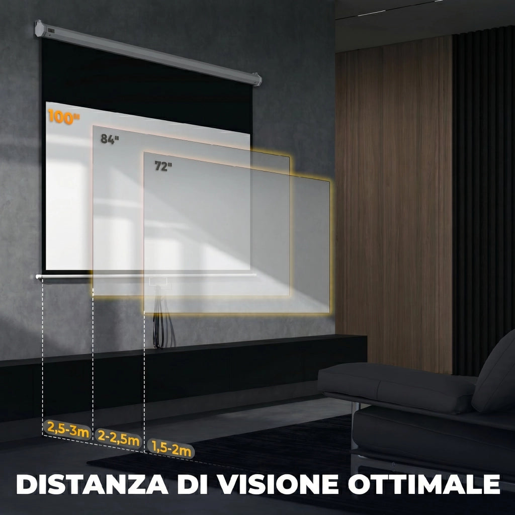Telo per Proiettore 100" Rapporto 16:9, Fissaggio a Muro e Soffitto per Casa e Ufficio, Bianco
