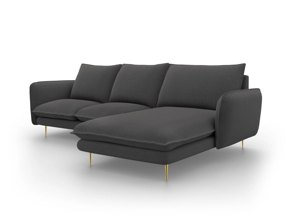 Cosmopolitan Design - Divano angolare destro "Vienna" 5 posti in tessuto strutturato grigio scuro 