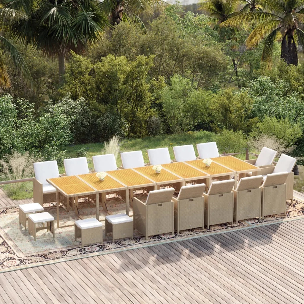 Set da Pranzo per Giardino 19 pz con Cuscini Polyrattan Beige 3095664