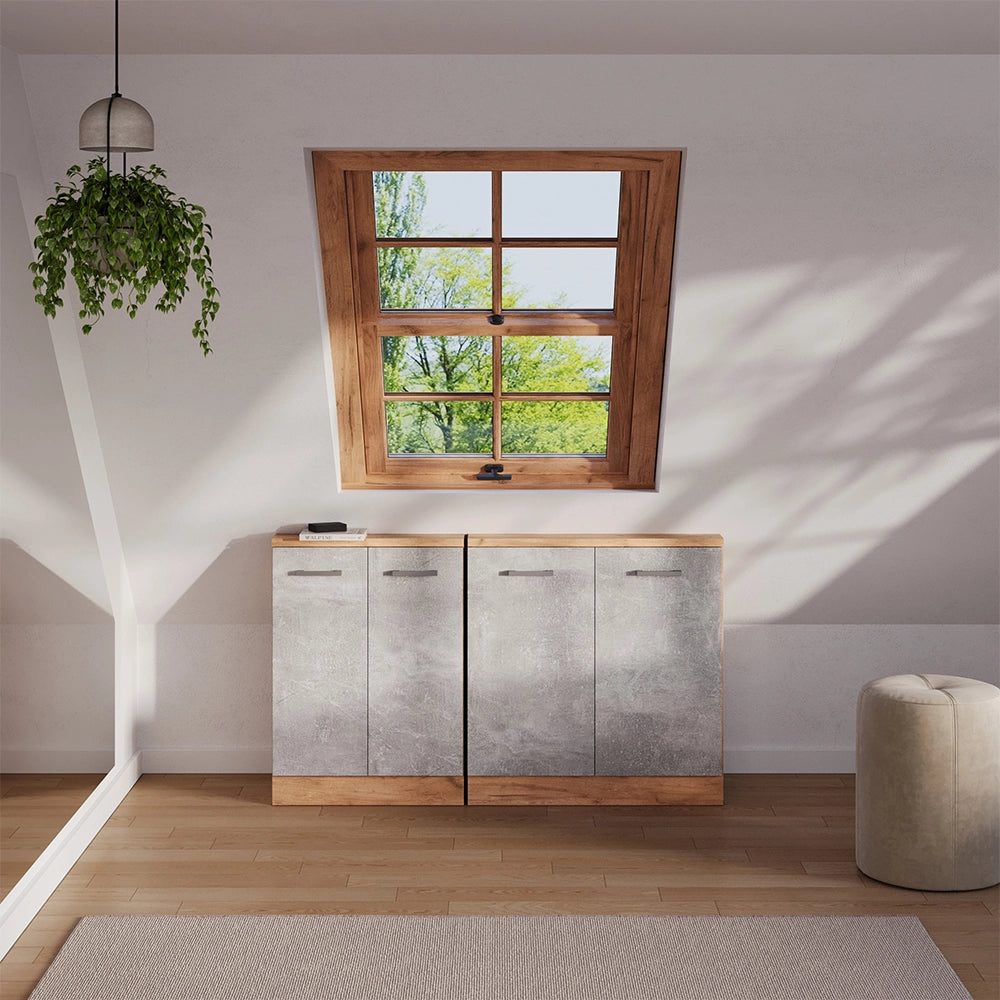 Set di mobili sottotetto Rion Calcestruzzo/Rovere dorato Set di 2 Vicco