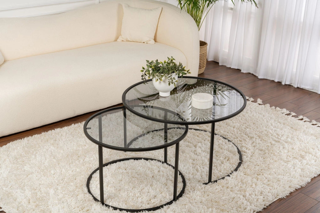 Set di 2 tavolini in metallo "Aurum" - 80 x 80 x 43 cm - Nero Grigio