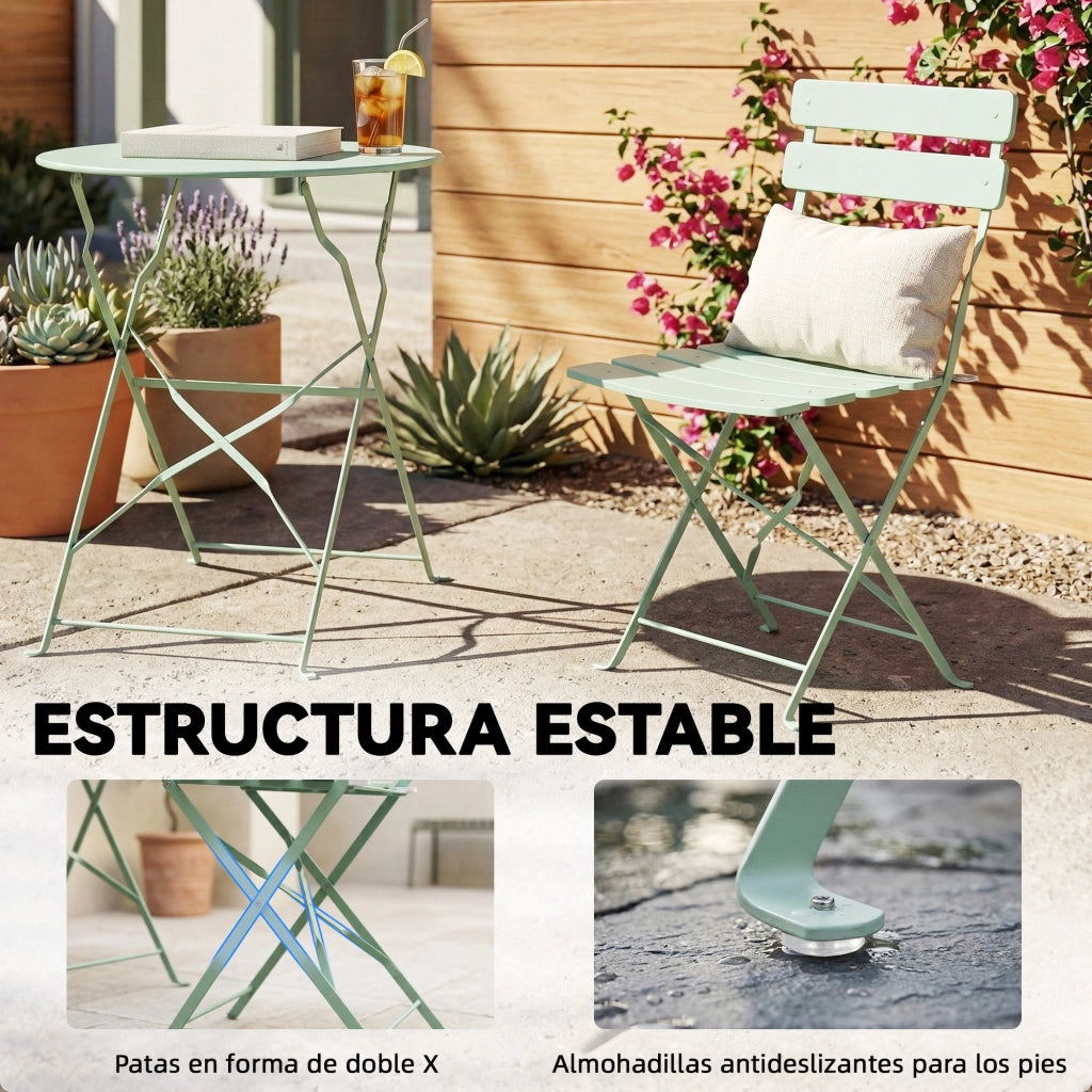 Set da giardino pieghevole ¨C zephmum ¨C 2 sedie, tavolo rotondo, metallo verde