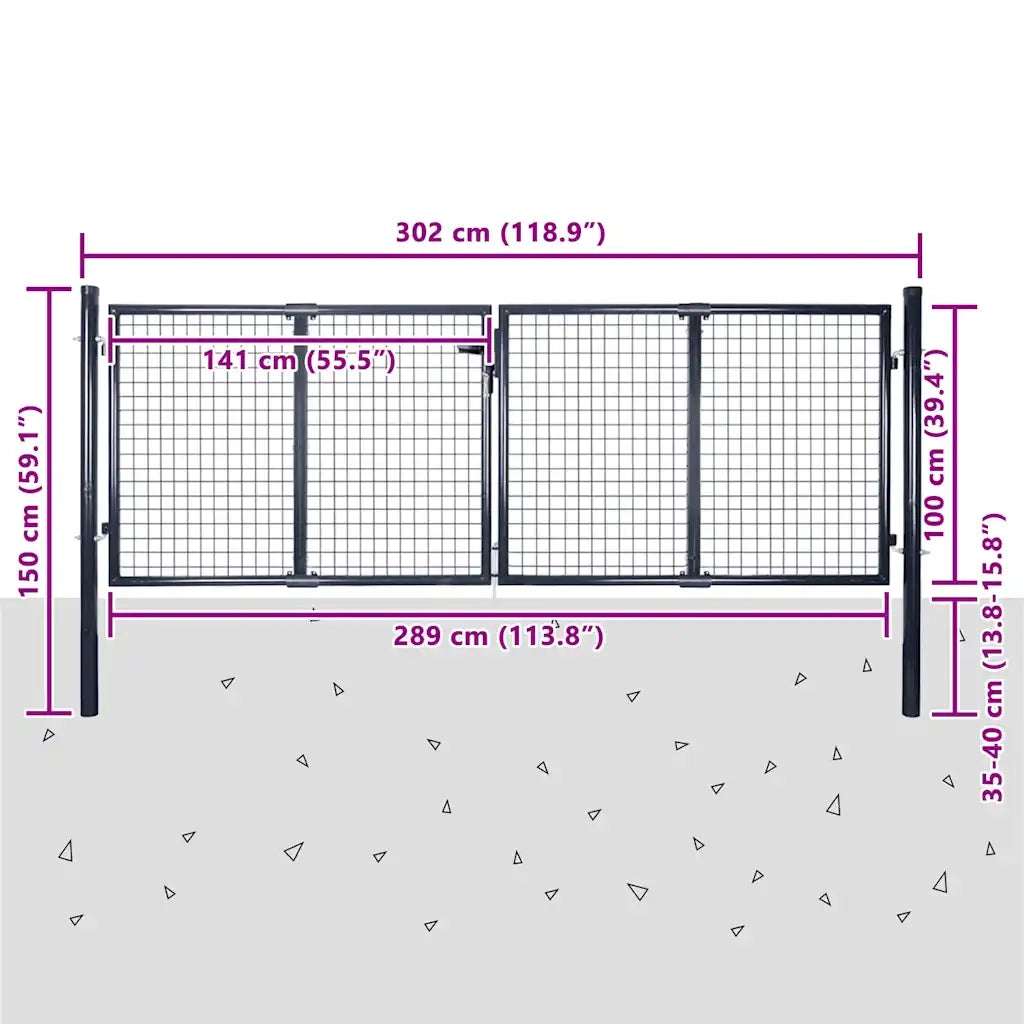 Cancello per Giardino Rete in Acciaio Zincato 289x100 cm Grigio cod mxl 53166