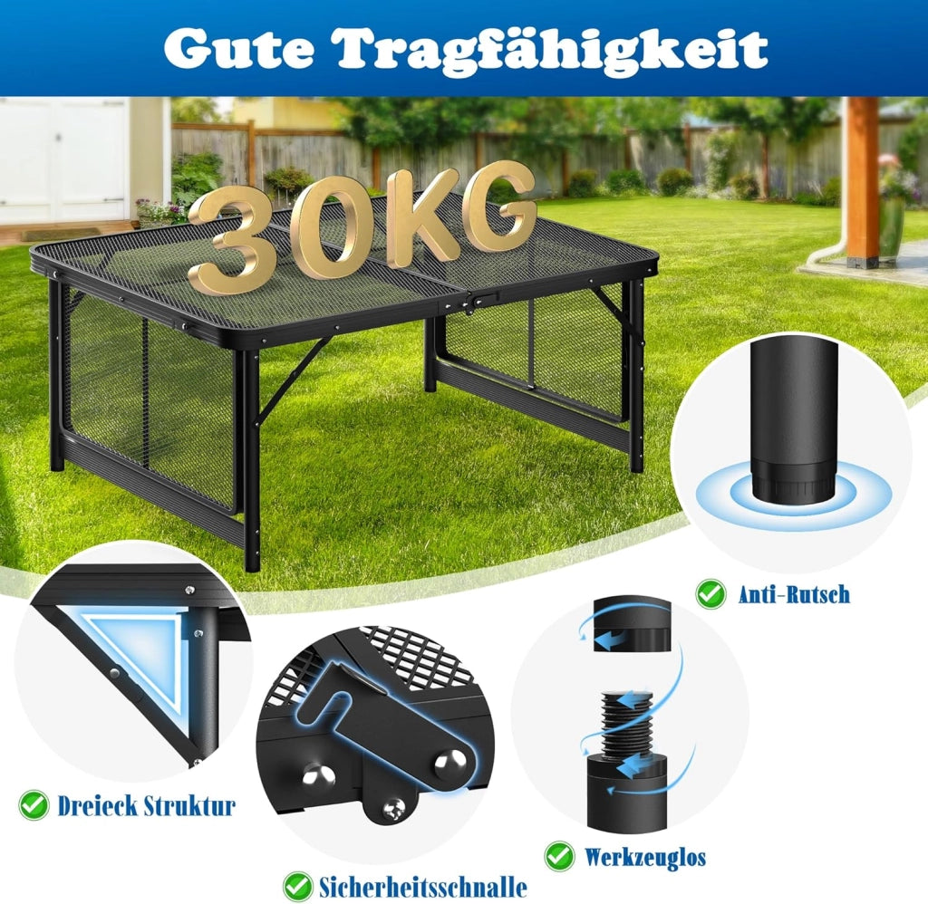 Tavolo da campeggio pieghevole, regolabile in altezza, da giardino, da balcone, da campeggio, con prolunghe, in metallo, per feste, pieghevole, resistente alle intemperie, 90 x 60 cm