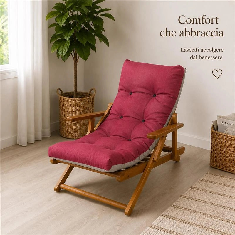 CUSCINO IMBOTTITO TINTA UNITA ROSSA PER RICAMBIO POLTRONA RELAX COMODONA IN LEGNO