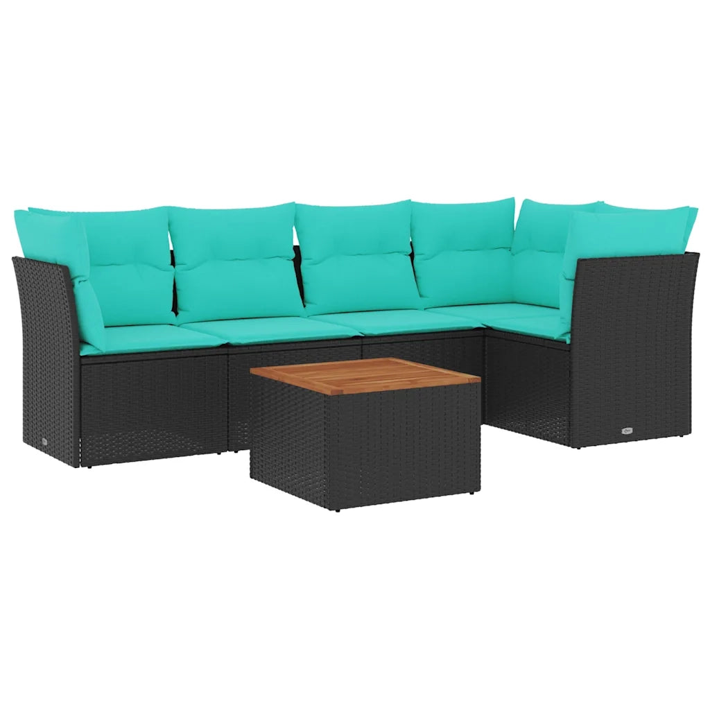 Set Divani da Giardino 6 pz con Cuscini Nero in Polyrattan 3255959
