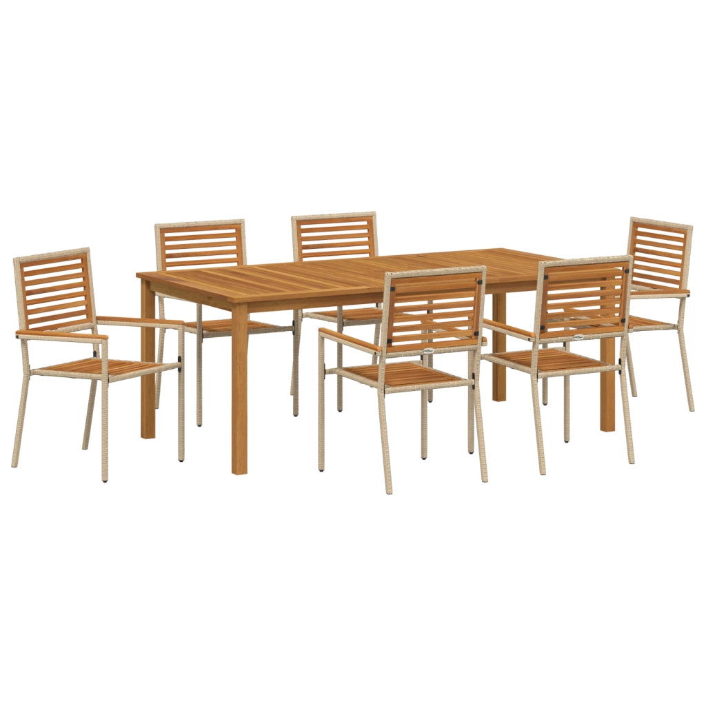 Set da Pranzo Giardino  7 Pezzi Beige Polyrattan Acacia