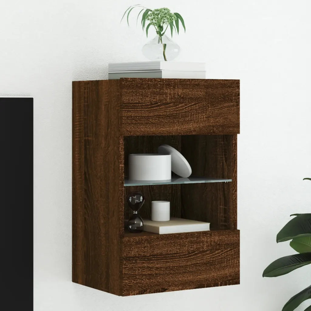 Mobile TV a Parete | Armadietto TV | Mobile Porta TV con Luci LED Rovere Marrone 40x30x60,5 cm