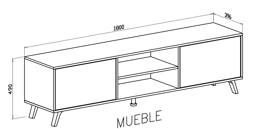 Mobile TV Per Soggiorno Con 2 Ante Battenti Ripiani Centrali Aperti Gambe Stile Scandinavo Per Televisori Fino A 75 Pollici 180 X 39,6 X 49 Cm Grigio Cemento E Bianco