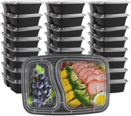 Contenitori di conservazione alimentare da 25 pezzi - Scatole per preparazione di cibi pronti rettangolari 1000ml - Stagnevoli - Liberi da BPA - Resistenti al microonde - Riciclabili - Contenitori per pasti pronti