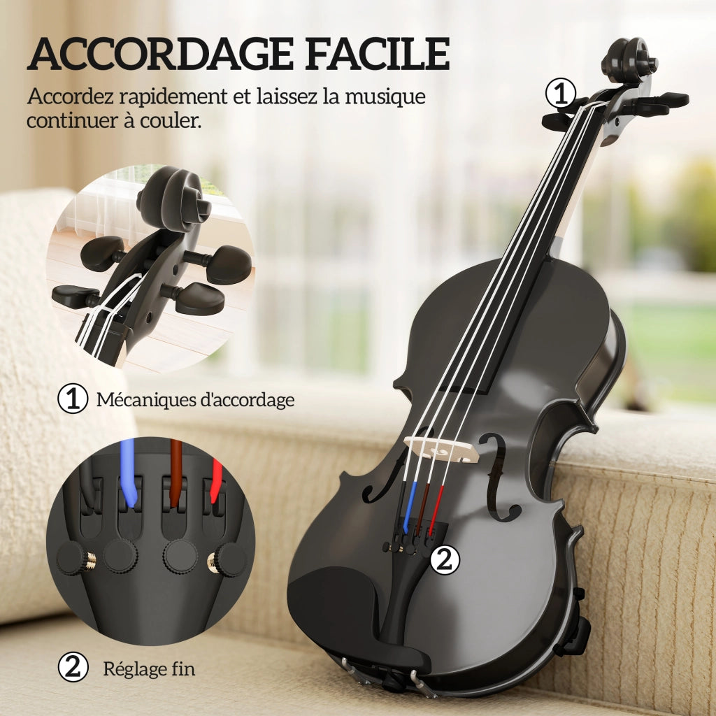 Violino 4/4 per Adulti e Principianti ¨C zephmum ¨C Legno Massiccio, Nero, 60x21 cm