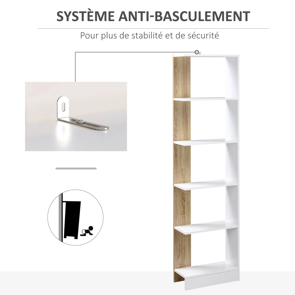 Libreria con 5 Ripiani ¨C Zephmum ¨C 45x21x170 Bianco Rovere