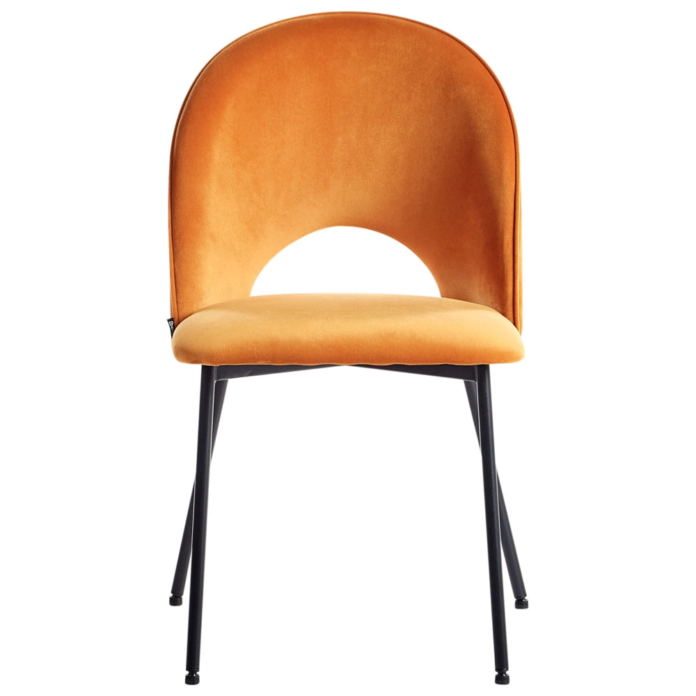 Set di 2 sedie da pranzo rivestimento in velluto arancione gambe nere glamour retrò