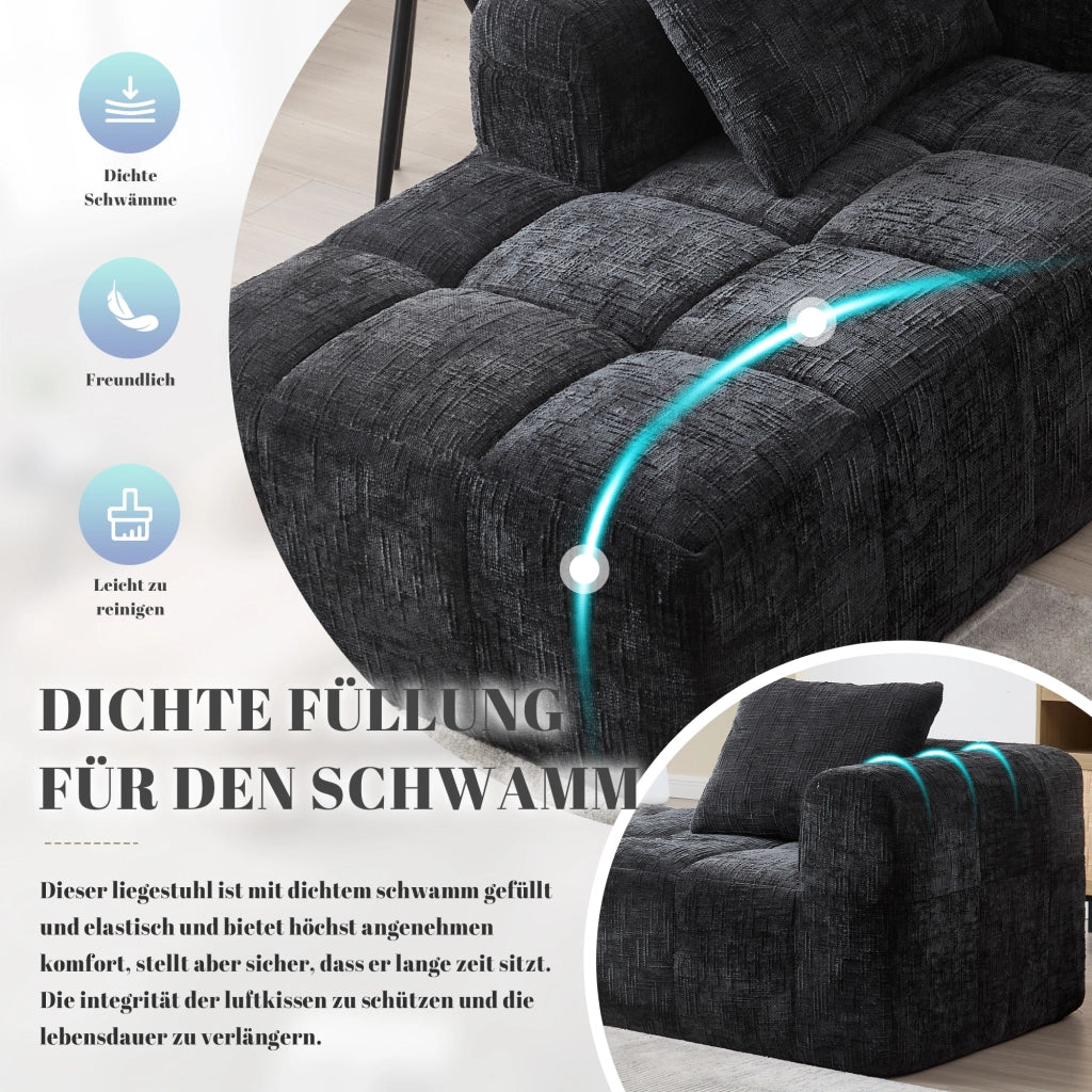 DIVANO Chaise longue 158x90x60 cm Chenille Nero con cuscino