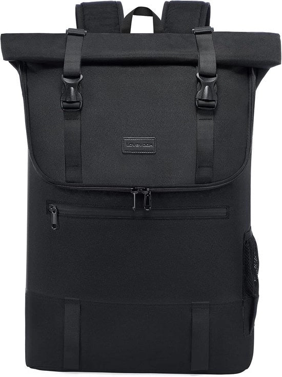 Borsa a rotella con grande tasca per laptop per lavoro e viaggi in nero