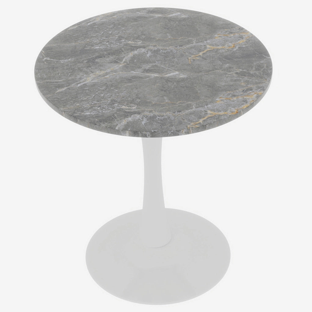 Tavolino rotondo in marmo artificiale; bianco anticato e grigio