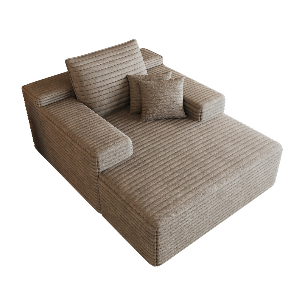 Divano chaise longue in velluto a coste color cammello
