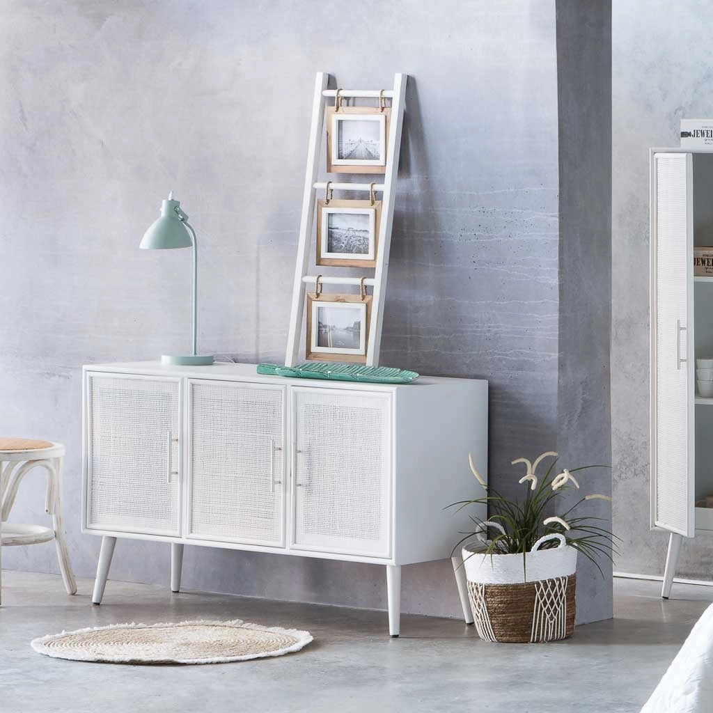 Credenza in legno e rete bianca 120x41,5x71h