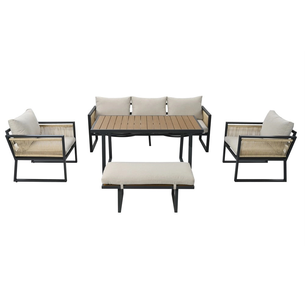 Set da giardino 5 pezzi - Zephmum- 3 divani 2 poltrone tavolo e pouf