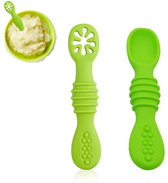 Due pezzi di Lepeltjes per bambini - Bestemmi per bambini - Lepeltjes per bambini - Lepel per bestemmi - Lepel in silicone - Lepel - Bestemmi per bambini - Lepel per bambini - Lepel morbido - Verde